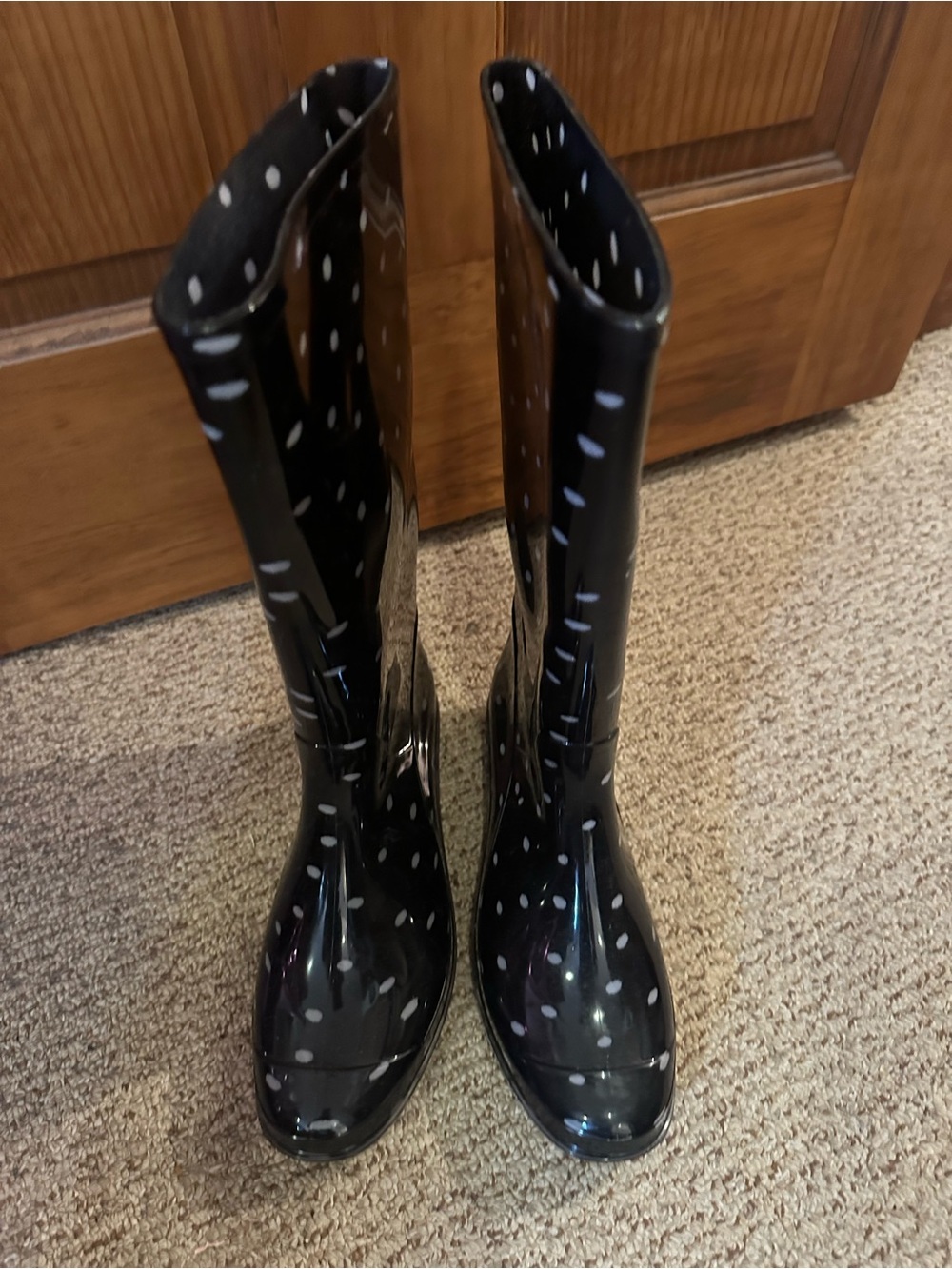 Black Glossy Polka Dot Rain Boots